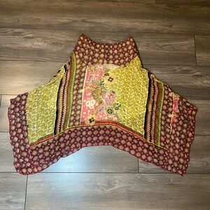 EUC Vintage Bila 100% Rayon Multicolor Hippie Boho Patchwork Handkerchief Hem